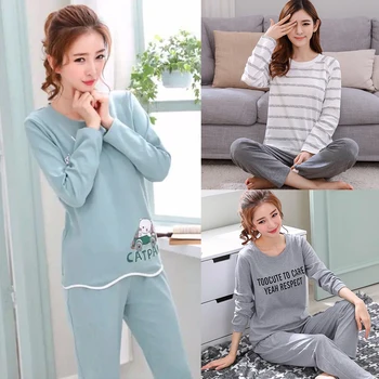 

Spring Autumn Women Pajama Set Cute Cartoon Personality Printing Comfort Soft Long Sleeve Daily Leisure Loose Nightwear
