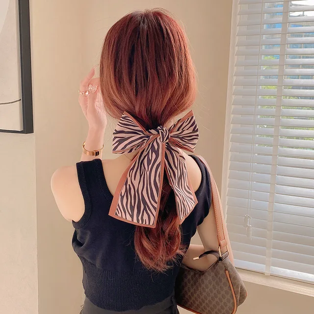 Women Silk Scarf Headband Female Tied Hair Summer Ribbon Retro French Bow Korean Horsetail Bundle Japanese Girl Hair Headdress Headband 29