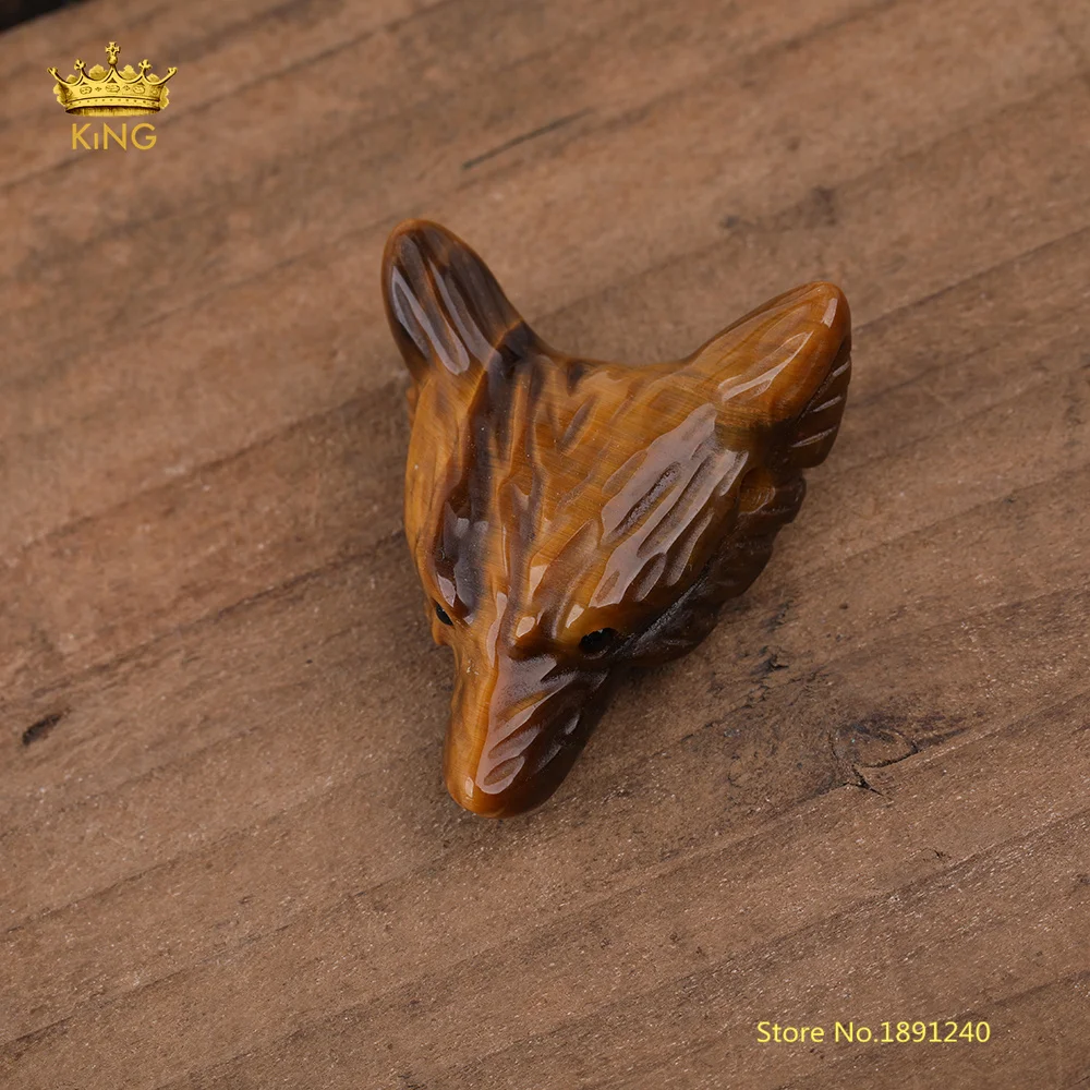 Tiger Eye 24 вида камня, 2 шт./лот просверленные резные подвески в форме волчьей головы ожерелье, натуральный кварц Агаты резьба фигурка Чакра Исцеление Кристалл - Окраска металла: Tiger Eye