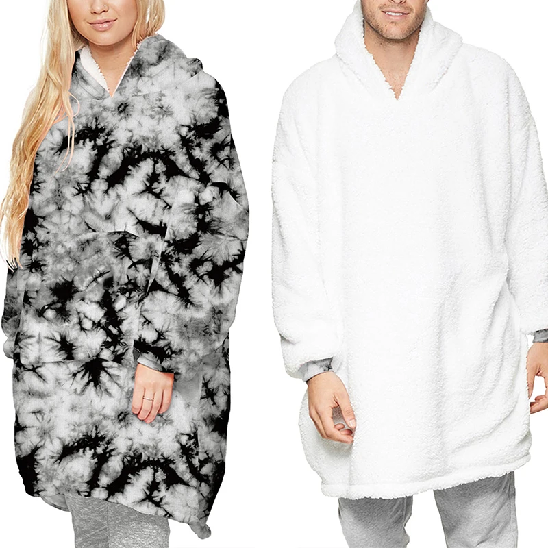 

Oversized Hoodie Blanket With Sleeves Sweatshirt Plaid Winter Fleece Hoody Women Pocket Female Hooded Sweat Oversize Female