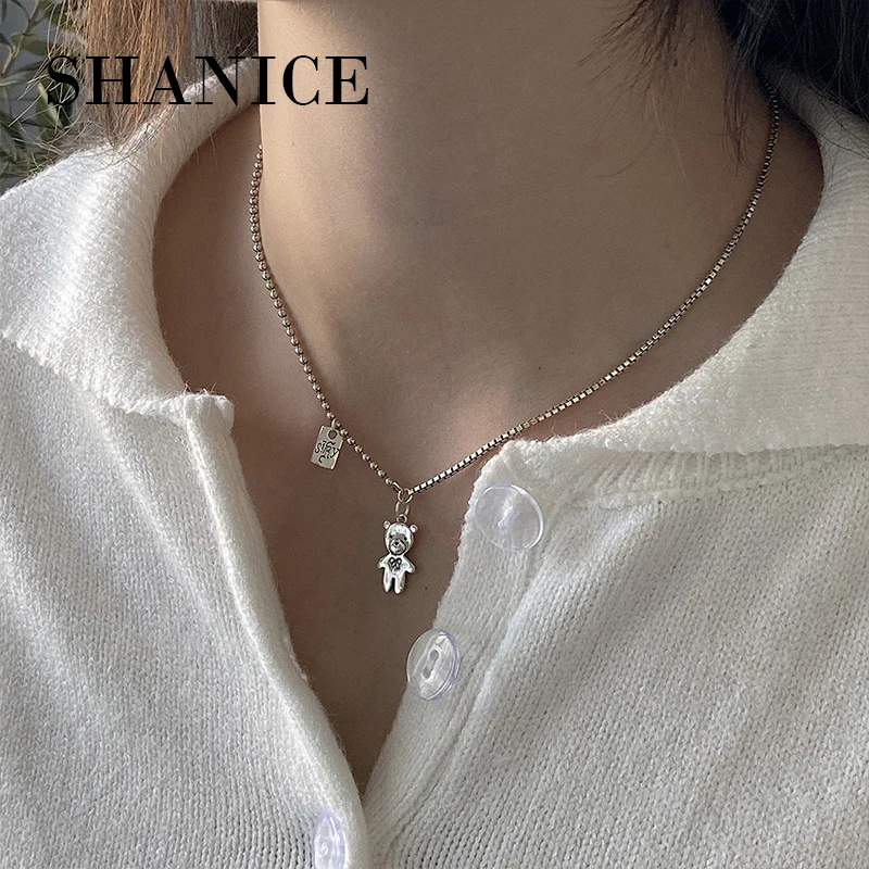 SHANICE, новинка, 925 пробы, Серебряный кулон, колье, ожерелье ins, холодный ветер, простой милый медведь, цепочка в богемном стиле, ожерелье, колье, Женские Ювелирные изделия