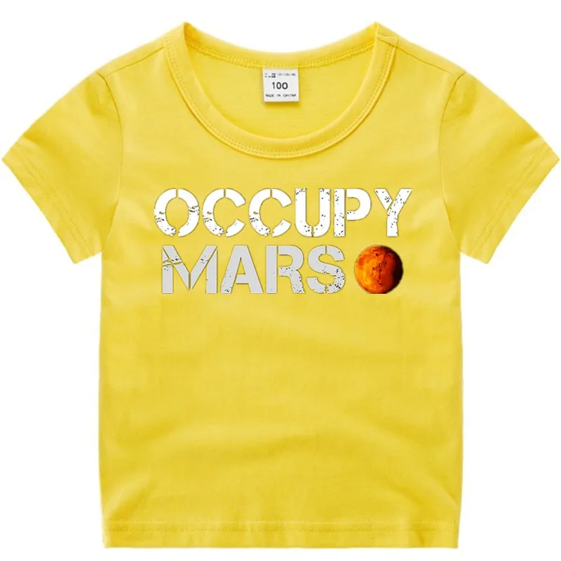 Хлопковая футболка для маленьких мальчиков и девочек с аниме «Occupy Mars Spacex» летняя детская Рождественская рубашка детская футболка для малышей с героями мультфильмов Роскошный топ - Цвет: T18A-yellow