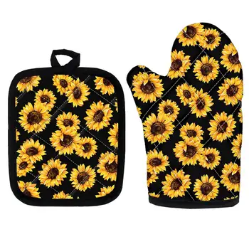 

Sunflower Printing Potholders Kitchen Set of 2 Baking Accessories Insulation Pads Microwave Oven Mitts for Home Cooking BBQ 2020