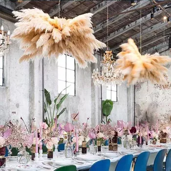 

[VIP]80/120cm Pampas Grass Wedding Special Decor Large Size Fluffy Feather Wedding Flowers Plants Natural White Dried Flowers