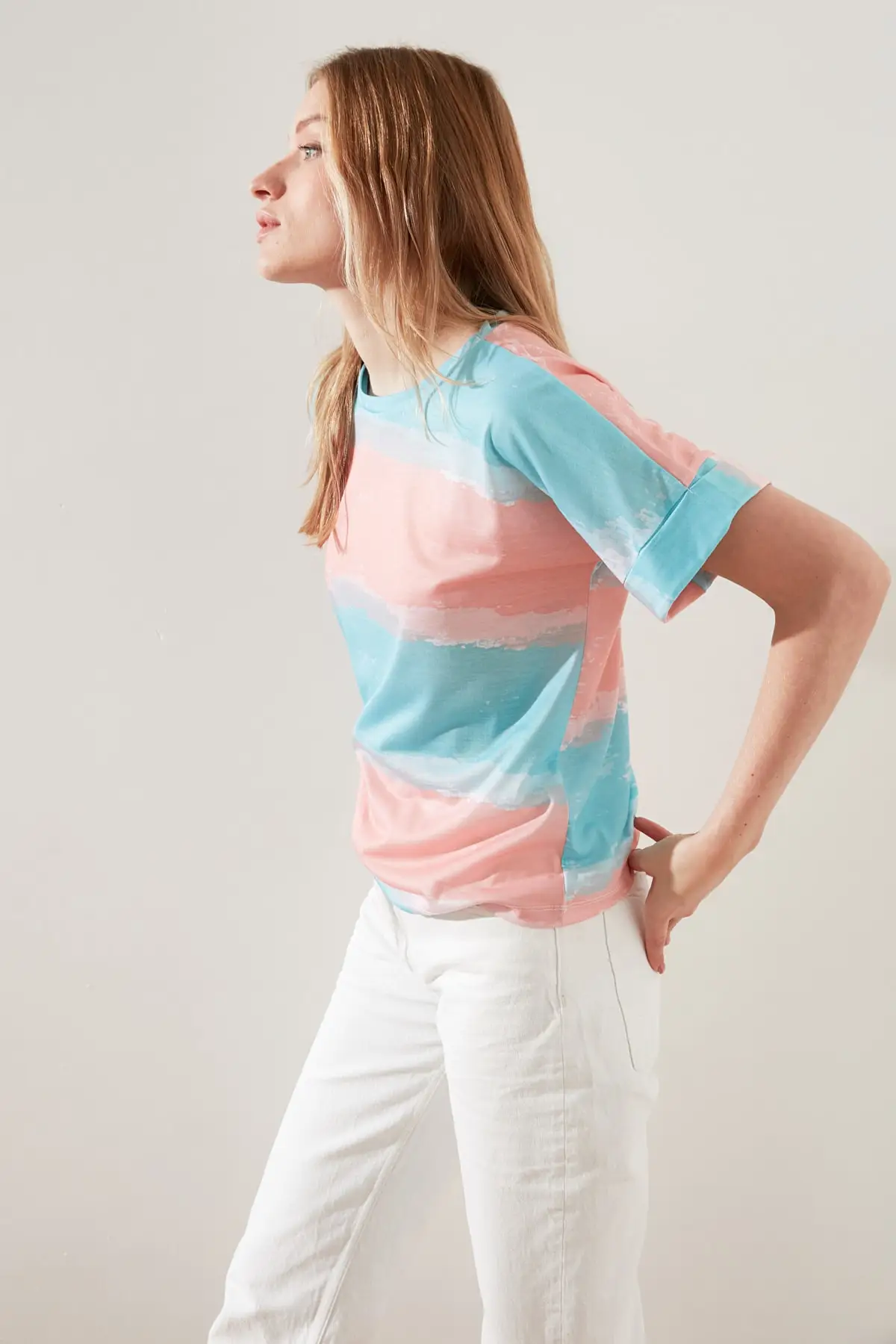 Camiseta Multicolor Semiajustada y Estampada para Mujer || 100% Algodón