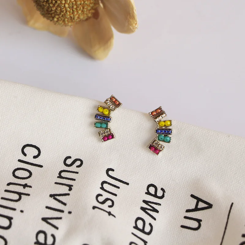 Retro Fan-shaped Seed Beads Stud Earrings Colorful Charm Fashion Studs Earring For Women Bijoux Femme | Украшения и аксессуары