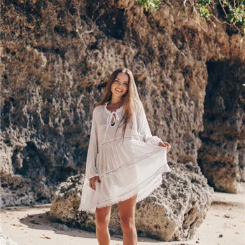 

Saida De Praia Summer Beach Sexy Cover Up Plage Pareo Women's Tunic Lace Chiffon Furrow Dress Upper Garment Acetate Animal