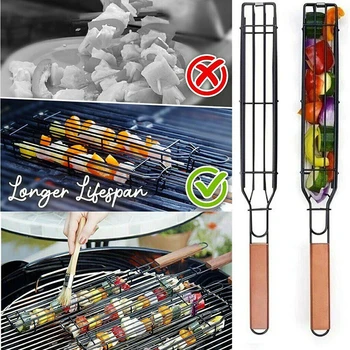 

49cm Portable BBQ Grilling Basket Stainless Steel Nonstick Barbecue Grill Basket Tools Grill Mesh for Meat Hamburger BBQ Tools