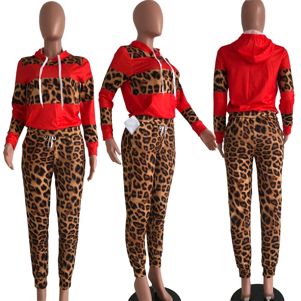 HAOYUAN комплект из двух предметов с леопардовым принтом; женский спортивный костюм; осенняя одежда; толстовка с длинными рукавами и брюки; комплект из 2 предметов; спортивные костюмы