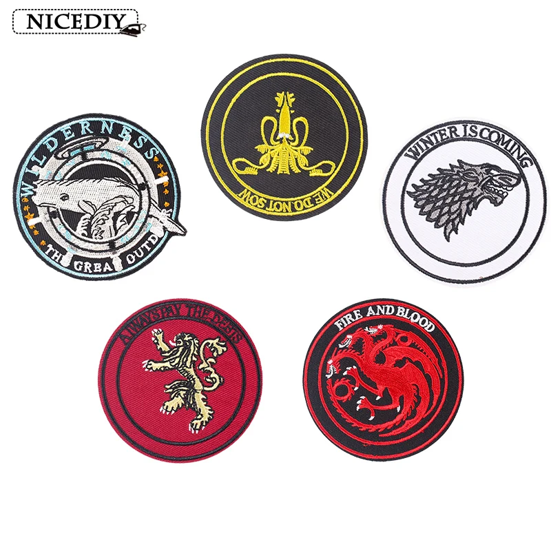 

Game of Thrones Rock Bands Patches for Clothing DIY Stripe Embroidered Iron on Patches On Clothes Metal Badges For Backpacks