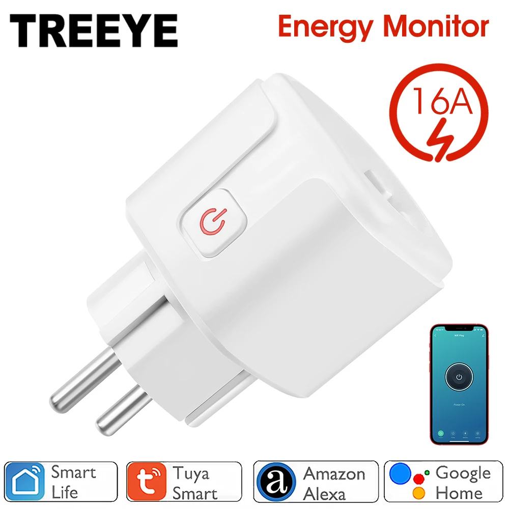 WiFi Smart Plug 16A EU Socket Tuya Life APP Работа с Alexa Google Home Assistant Голосовое управление Монитор