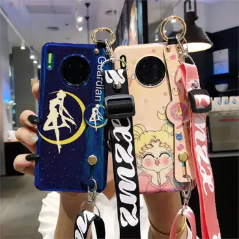 

For huawei mate30 pro case cartoon sailor moon phone cover for huawei mate20 /P20 P30pro soft blue-ray nova4 shell holder strap