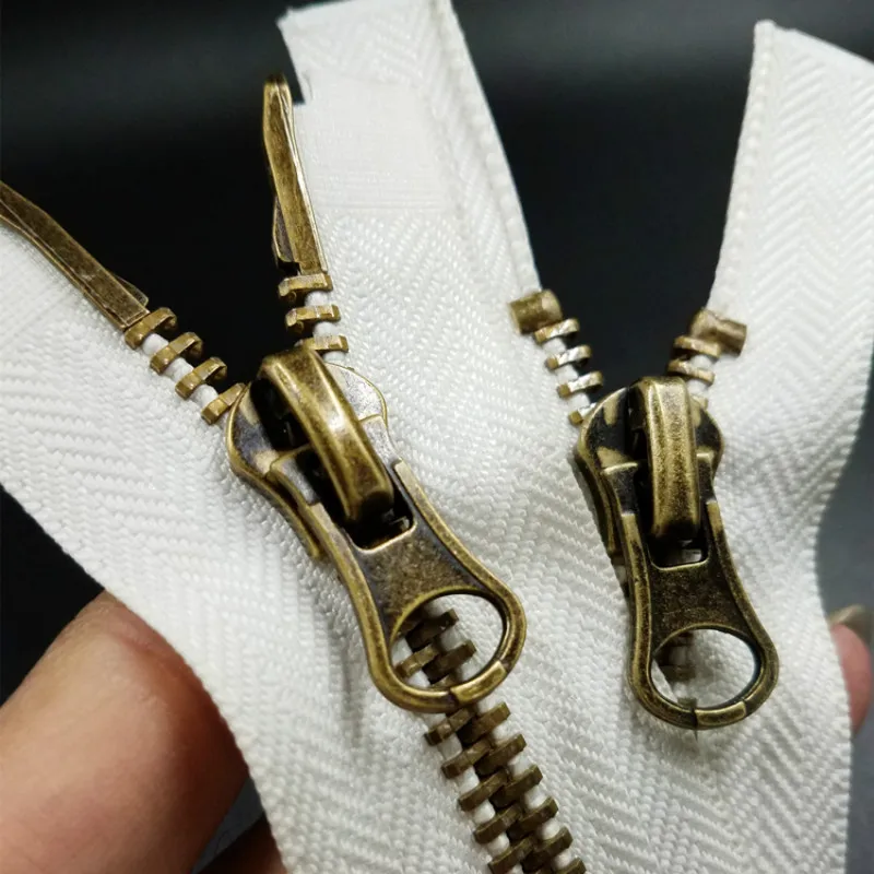 

2pcs/lot 8# Metal Vintage Bronze Zipper Double Open White Army Black Green 2-way for Long Jacket Fasteners Sewing Accessories