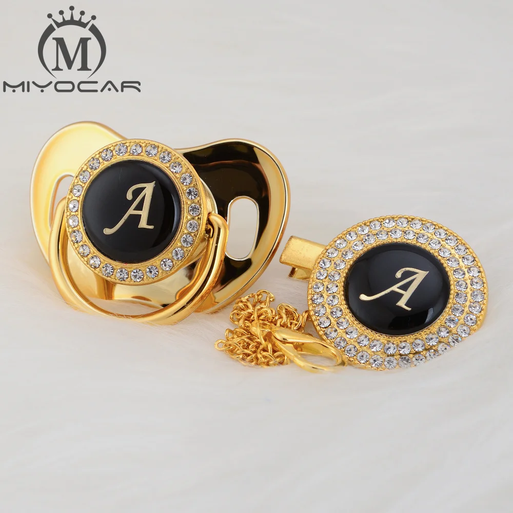 

BLING Gold silver name Initials letter A beautiful bling pacifier and pacifier clip BPA free dummy bling unique design LA