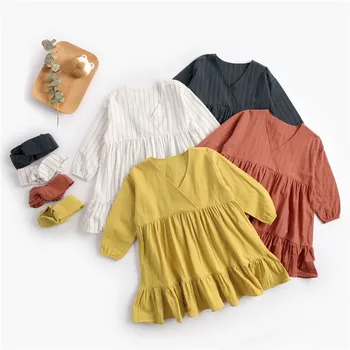 

Cotton Baby girl dress Summer Solid color stripes Dress Children Clothes Birthday Party Clothing For 1-8 Years Old