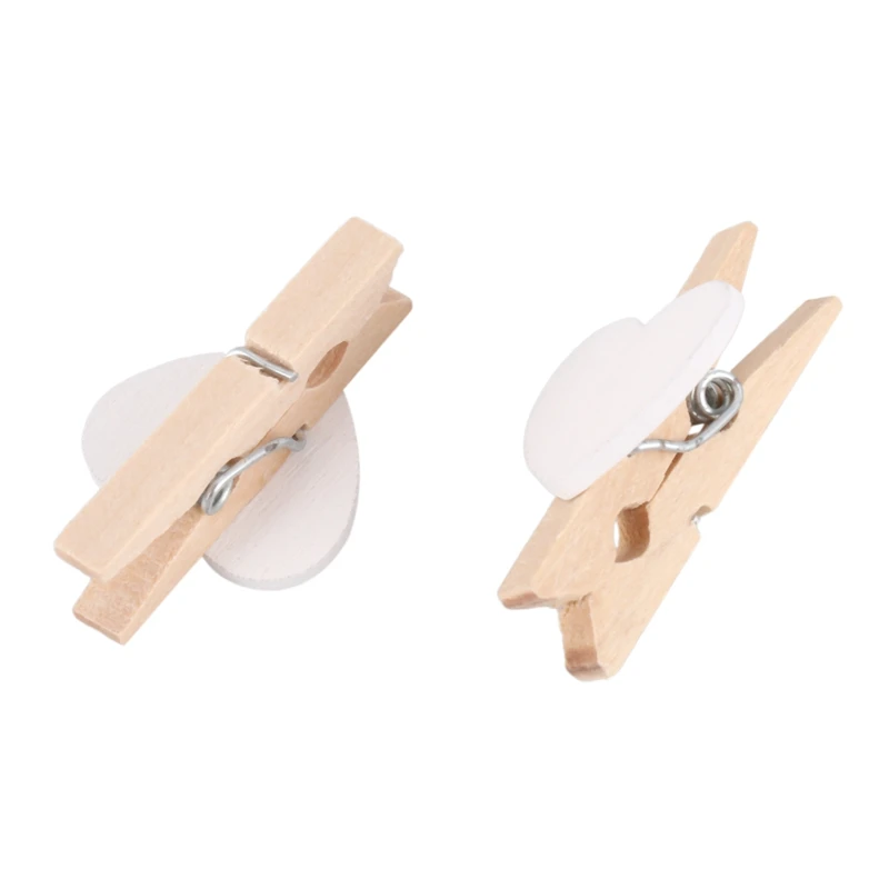 Party Photo Paper Heart Shape Crafts Mini Wooden Clip Peg 100 pcs White