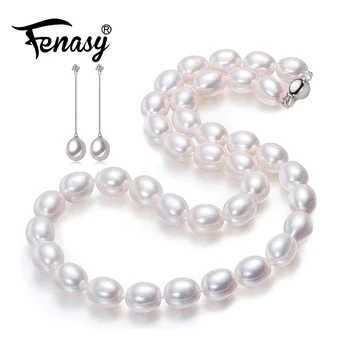 

FENASY Natural Freshwater Pearl Necklaces For Women Rice Shape Pearl Earrings Wedding Engagement Jewelry