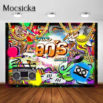 

Mocsicka 80s Party Backdrop Retro Graffiti Wall 80's Hip Hop Birthday Party Decorations Photography Background Photobooth Banner