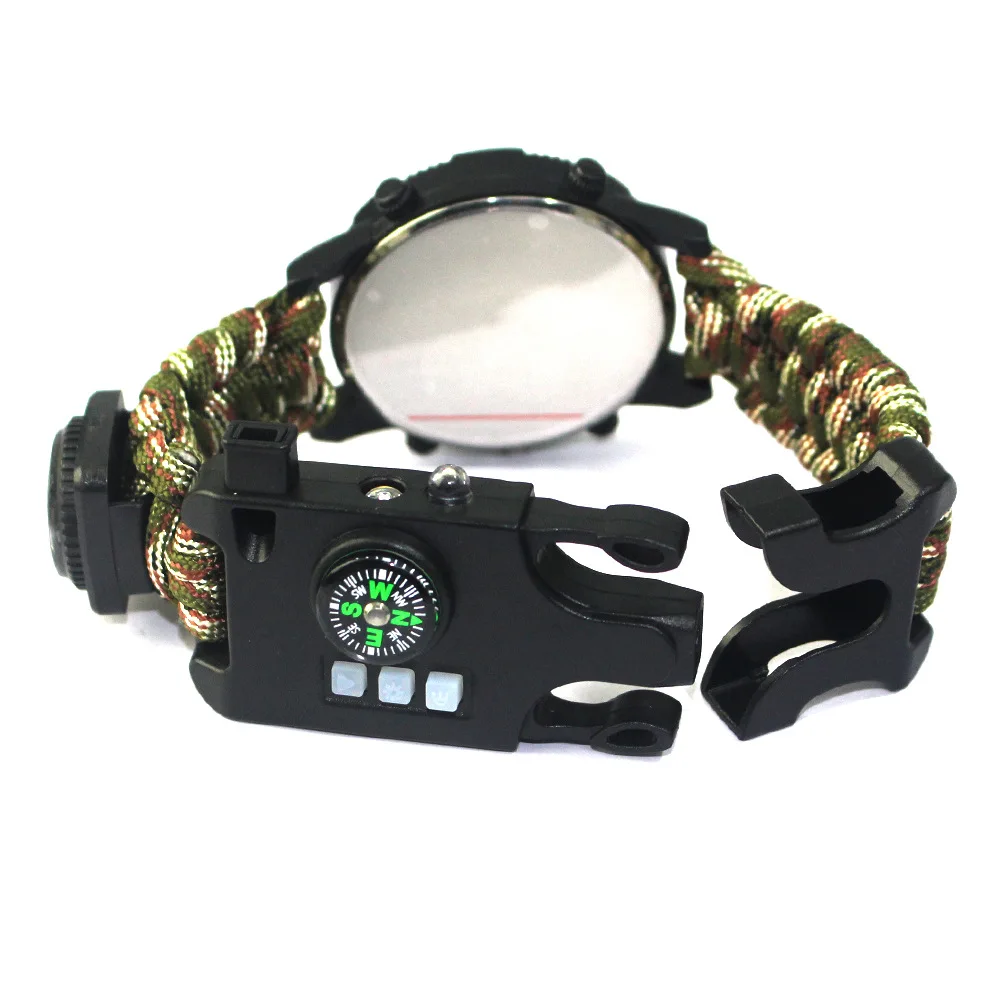 

Outdoor Climbing Mountain Climbing Camping Multi-functional sosled Lamp Whistle Laser Compass Umbrella Rope Watch