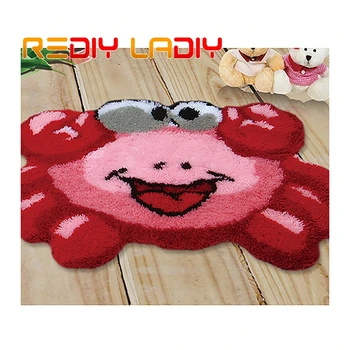 

Latch Hook Rug Kits Crocheting Carpet Rug Red Pink Crab Acrylic Yarn Pre-Printed Canvas Cushion Mat Crochet Tapestry Sofa Decor