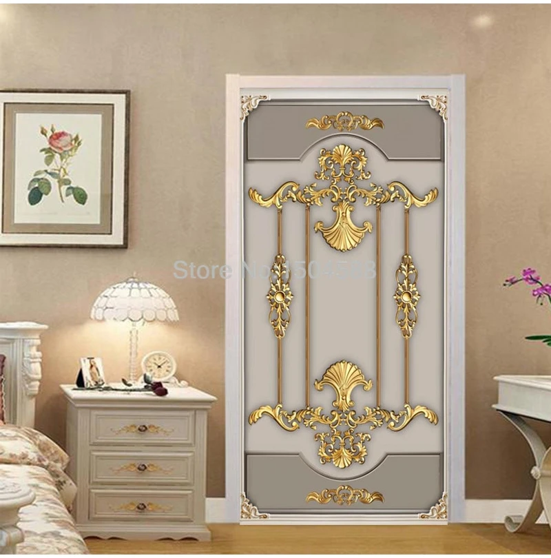 Европейский стиль 3D стерео Золотой гипсовый узор обои ПВХ самоклеющиеся водонепроницаемые двери Стикеры гостиной роскошный 3D плакат