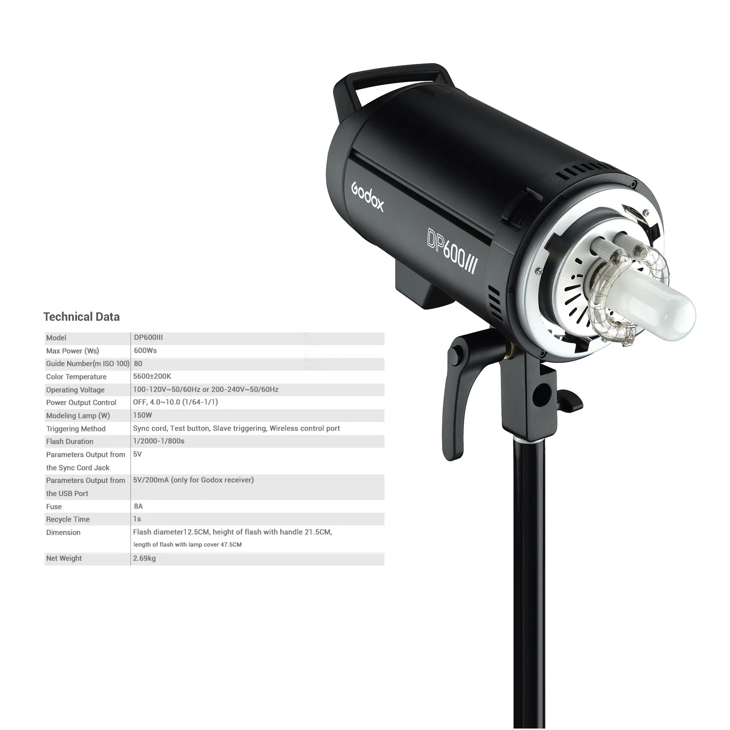 Профессиональный студийный светильник Godox DP600III, моделирующий светильник 600Ws 2,4G, беспроводной стробоскопический светильник с системой X, крепление Bowens 5600K