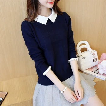 

Autumn and Winter 2019 New Fake Two-piece Knitted Blouse, Lady's Sweater, Loose Bottom Doll Neck, Spring Suit