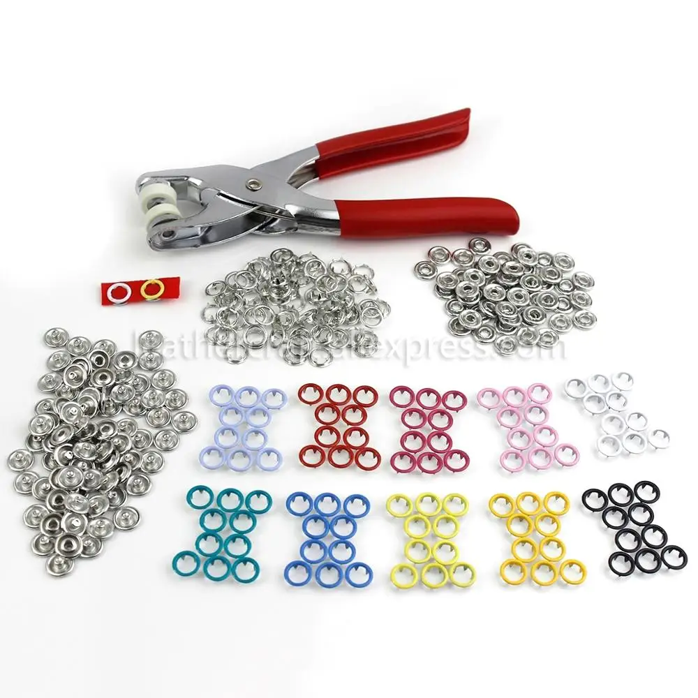

Metal Prong Ring Snap Fasteners Press Studs Poppers Plier 100Pcs 10 colors 9mm Ring Snap No Sew Button