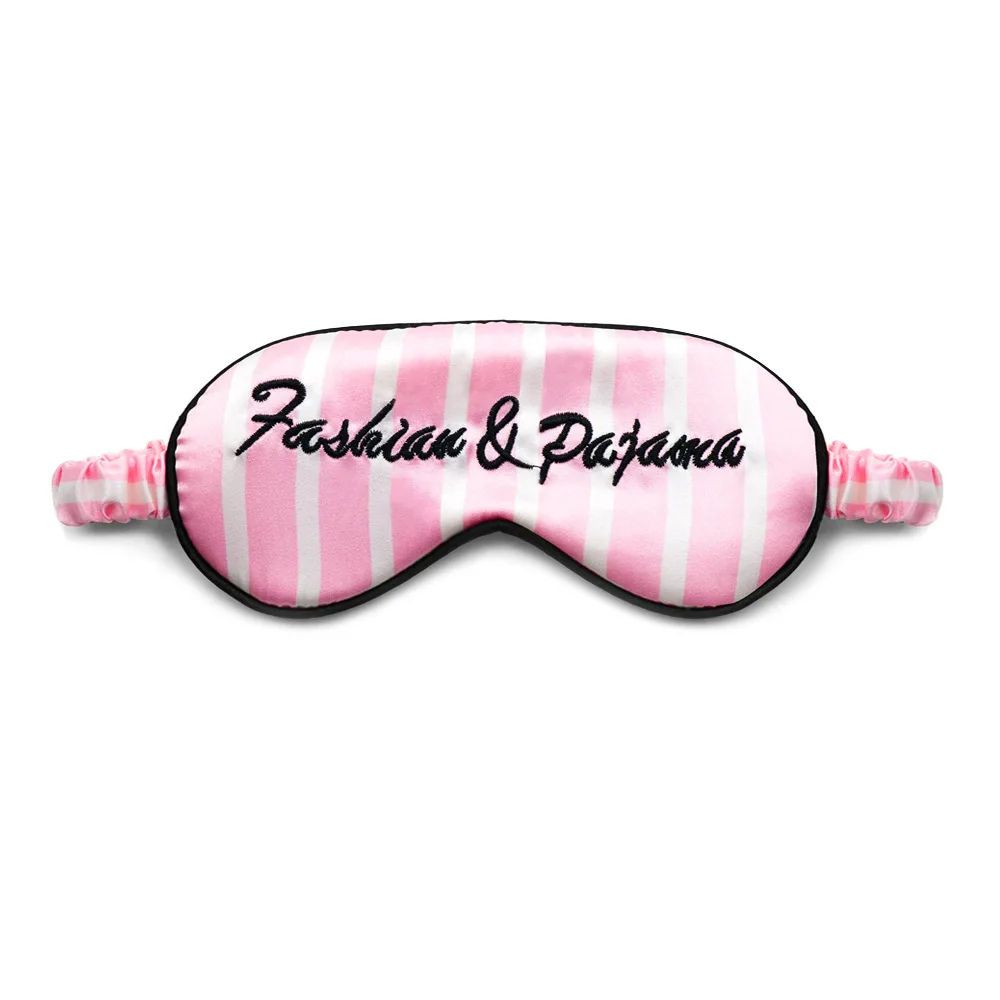 

Pink Stripes Printed Printing Silk Eye Mask Customizable Faux Mulberry Silk Shade Sleep Travel Protection Eye Patch