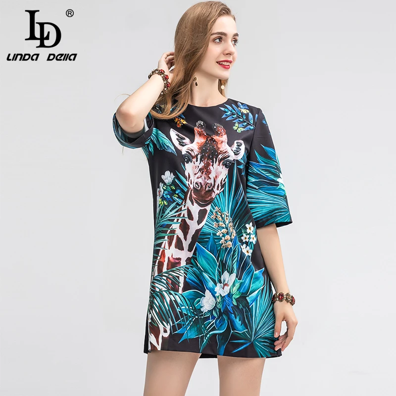 Женское подиумное платье LD LINDA DELLA винтажное свободное с коротким рукавом и
