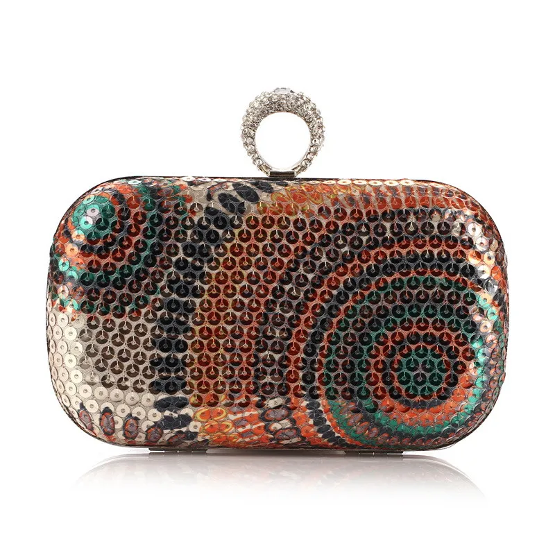 Luxy Moon Gold Rainbow Sequin Clutch Bag Front View