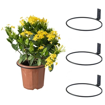 

3Pcs 8 inch Flower Pot Holder Ring Wall Mounted Metal Planter Hooks Hangers Wall Bracket Black Collapsible Wall Hanger