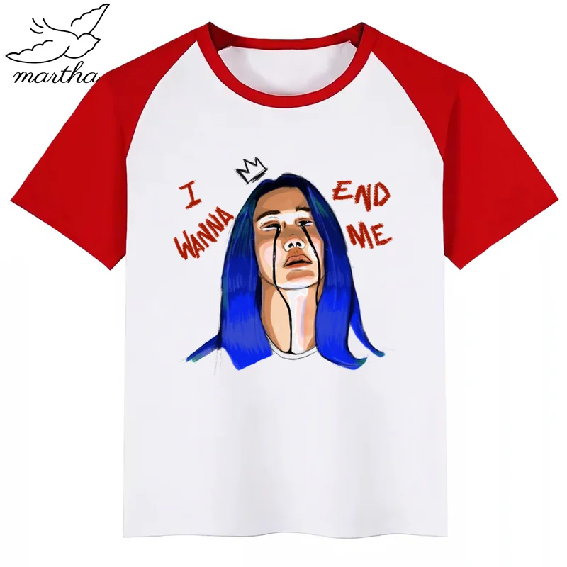 Billie Eilish/футболка для мальчиков и девочек с мультяшным принтом; детская забавная одежда; детская летняя футболка с короткими рукавами для малышей