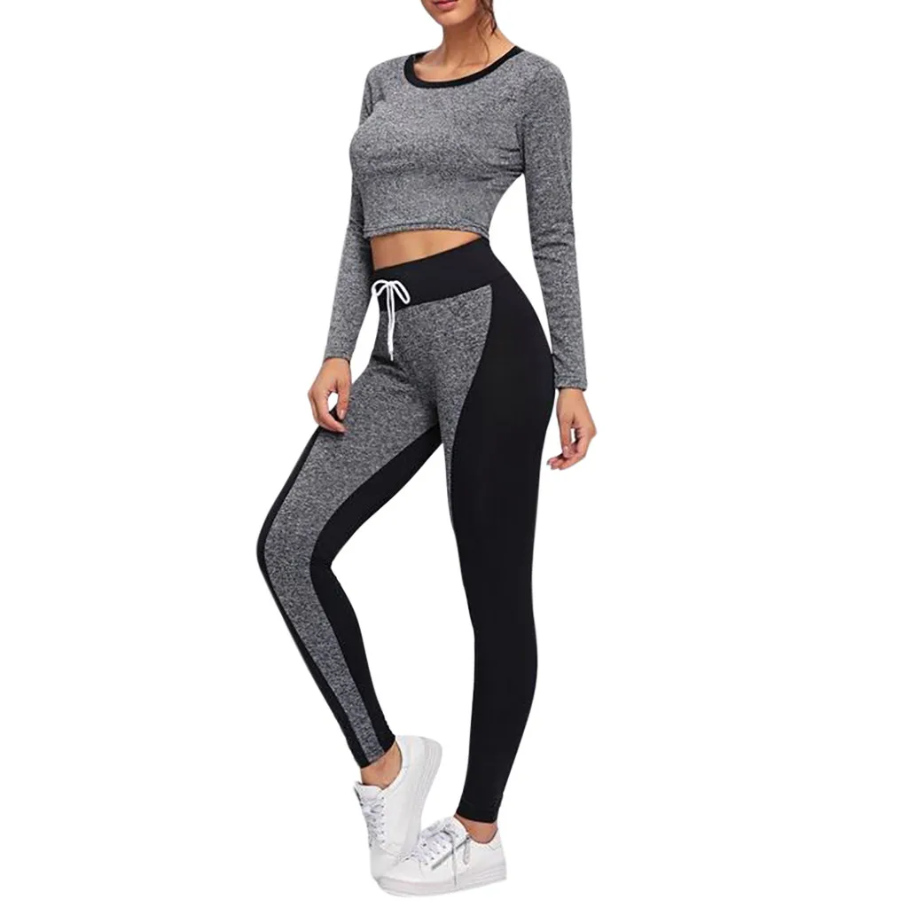 

Tracksuit Womens Sets Long Sleeve Splice Lacing Round Neck Casual Pants Loose Tops Matching Set 2019 Autumn Winter New h1
