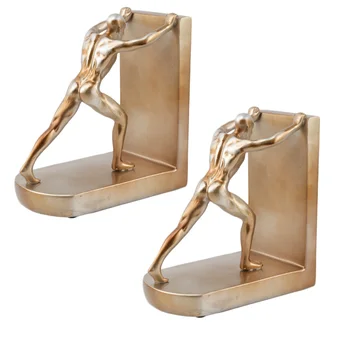 

1 Pair of Sports Men Shaped Bookend Creative Book Stand Desktop Book Storage Rack Golden