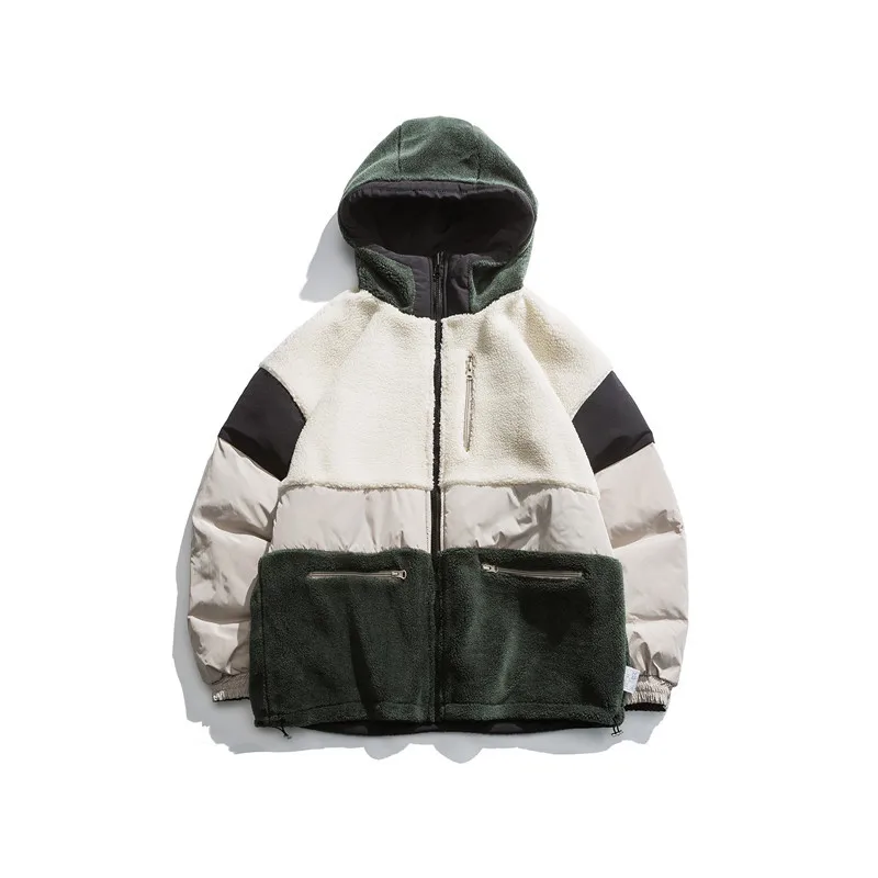 

Winter Japanese color matching tooling coat tide brand double-sided wearing hooded cotton clothing men loose casual shirt
