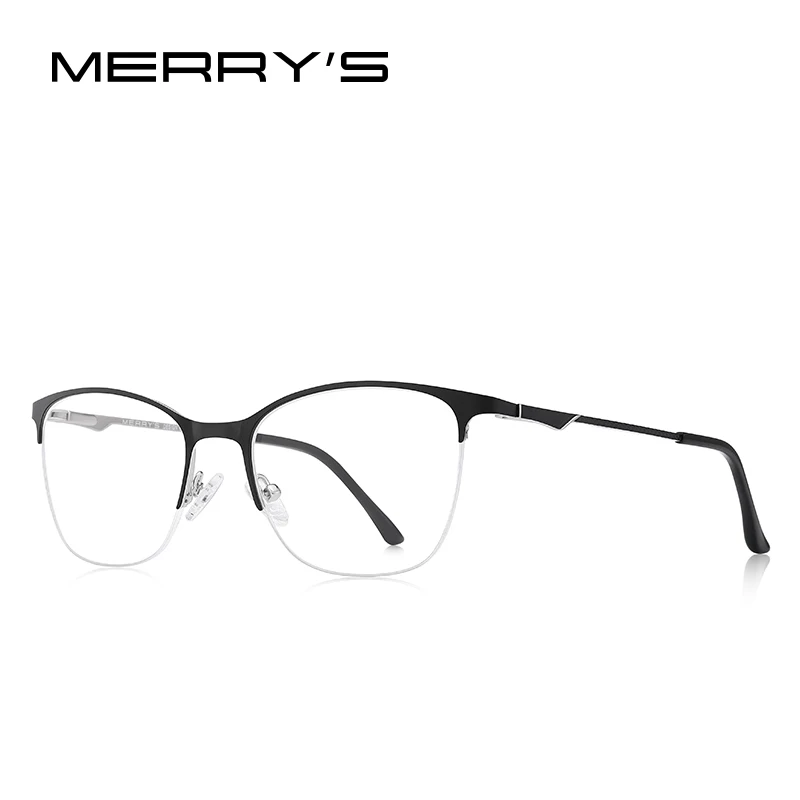 MERRYS, дизайнерские оптические очки по рецепту, полуоправа, модные трендовые очки из сплава, оправа, женские очки, очки "Кошка" S2006 - Цвет оправы: C03 Black Silver