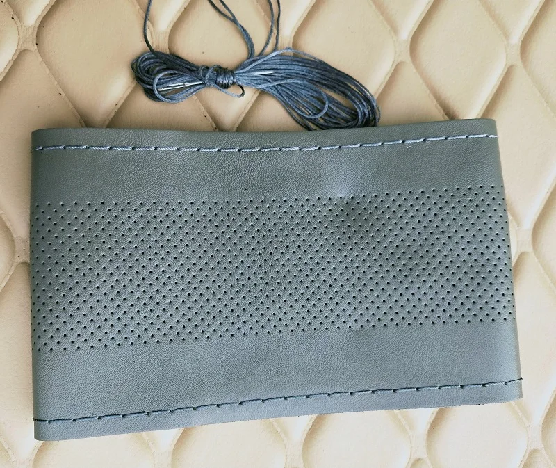 DIY натуральная кожа чехол рулевого колеса автомобиля мягкая воловья оплетка Автомобильная стрелка нить 38 см рулевое колесо аксессуары для интерьера - Название цвета: Grey