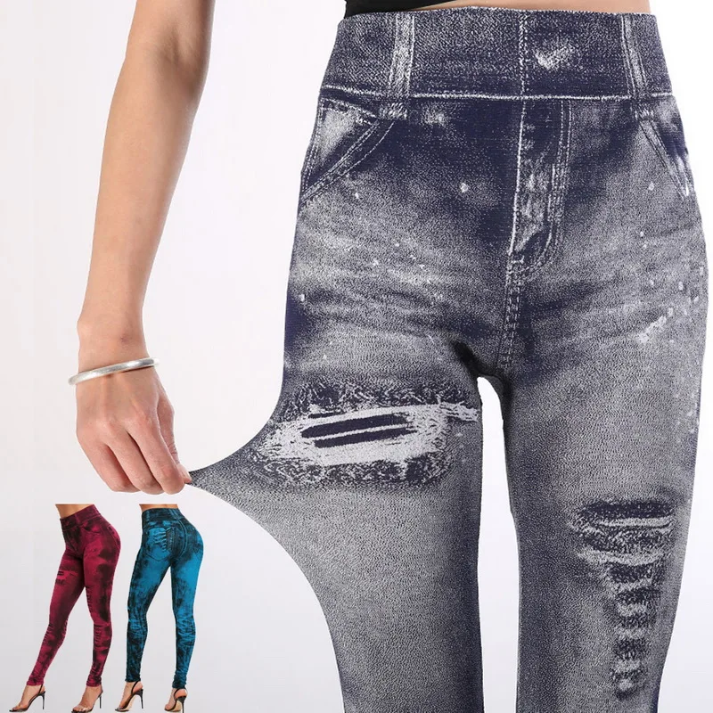 

Litthing Women's Imitation Jeans Pants Stretchable Slim Fitness Leggings Denim Jeans Hips Tights Sports Pencil Pants Casual