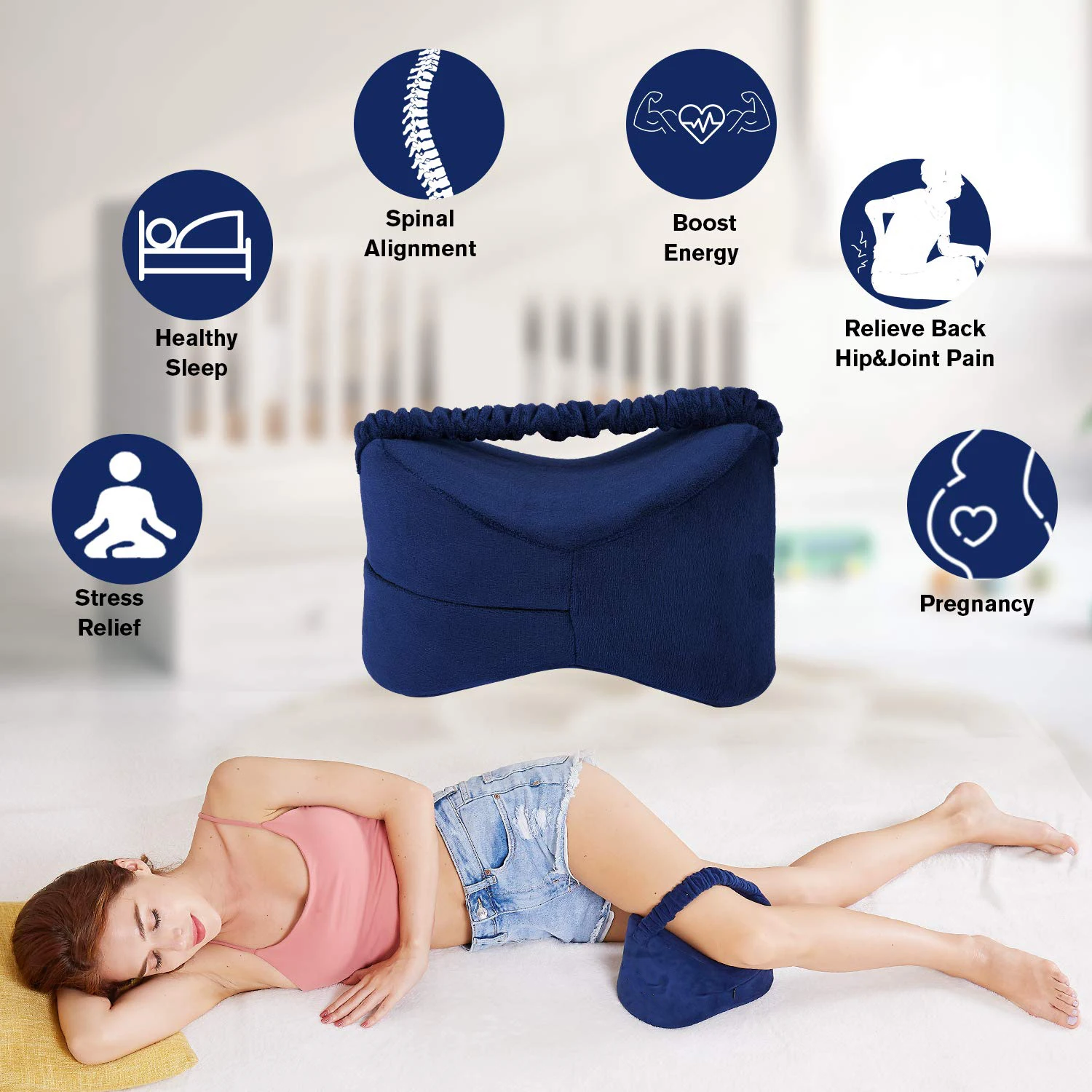 Buy Knee Pillow for Side Sleepers with Elastic Strap, Memory Foam Leg Pillow,  Ideal for Spine Alignment, Hip, Back & Joint Pain Relief for Better Sleeping  with Breathable & Washable Cover Online