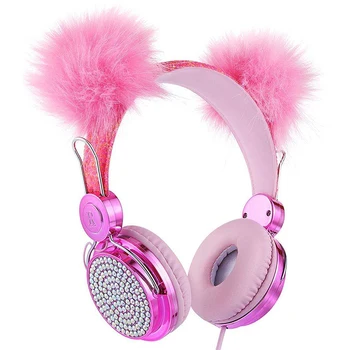 

New 3.5mm Children's Headset Plush Cat Ears Mobile Computer Universal Headset Diamond Earphone Stereo With Microphone Gift