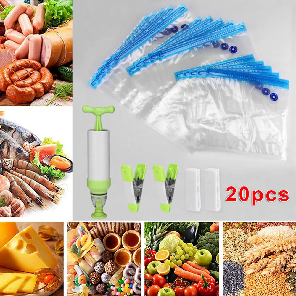 Vacuum Sealed Bags Food Storage Pouches Hand Pump Reusable Household Organizer
