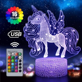 

7 Color Night Light Touch Lamp Cracked Small Horse Baby Room Color Changing Light Remote Control Colorful Table Lamp Xmas Gift