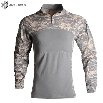 

HAN WILD Outdoor Hunting Shirt Military Clothing Camouflage Uniform Combat Tactical Frog Suit Hiking Airsoft Sniper Shirt Jersey