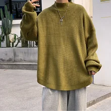 

Hem Split Pullover Men's Spring and Autumn Style Korean Fashion Knit Sweater Loose Sweater All-match Jacket Men Harajuku Sweater