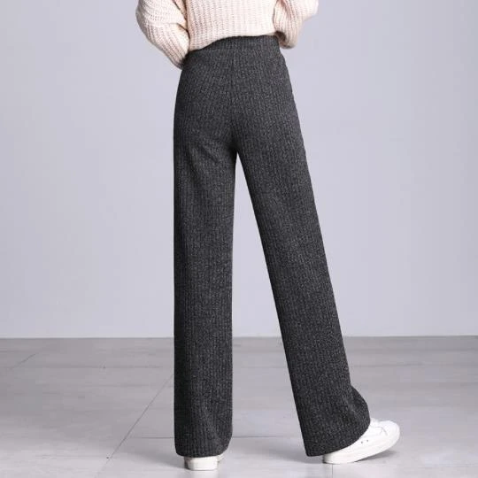 de punto gruesos pantalones calientes femeninos para mujeres invierno 2019 pantalones de pierna ancha de cintura alta de mujer pantalones de lana punto de talla grande _ - AliExpress Mobile