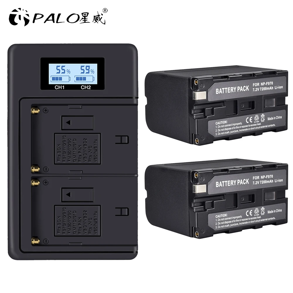 Bateria de Exibição Energia para Sony Duplo + 2 Carregador Pçs 7200 Mah Np-f970 np F930 F950 F770 F570 Ccd-rv100 Np-f960 Npf960 – F970 Lcd