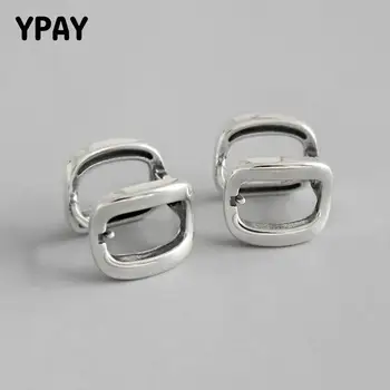 

YPAY Real 925 Sterling Silver Stud Earrings for Women 2019 Korean New Geometric Hollow Square Brinco Fine Jewelry Gift YME464