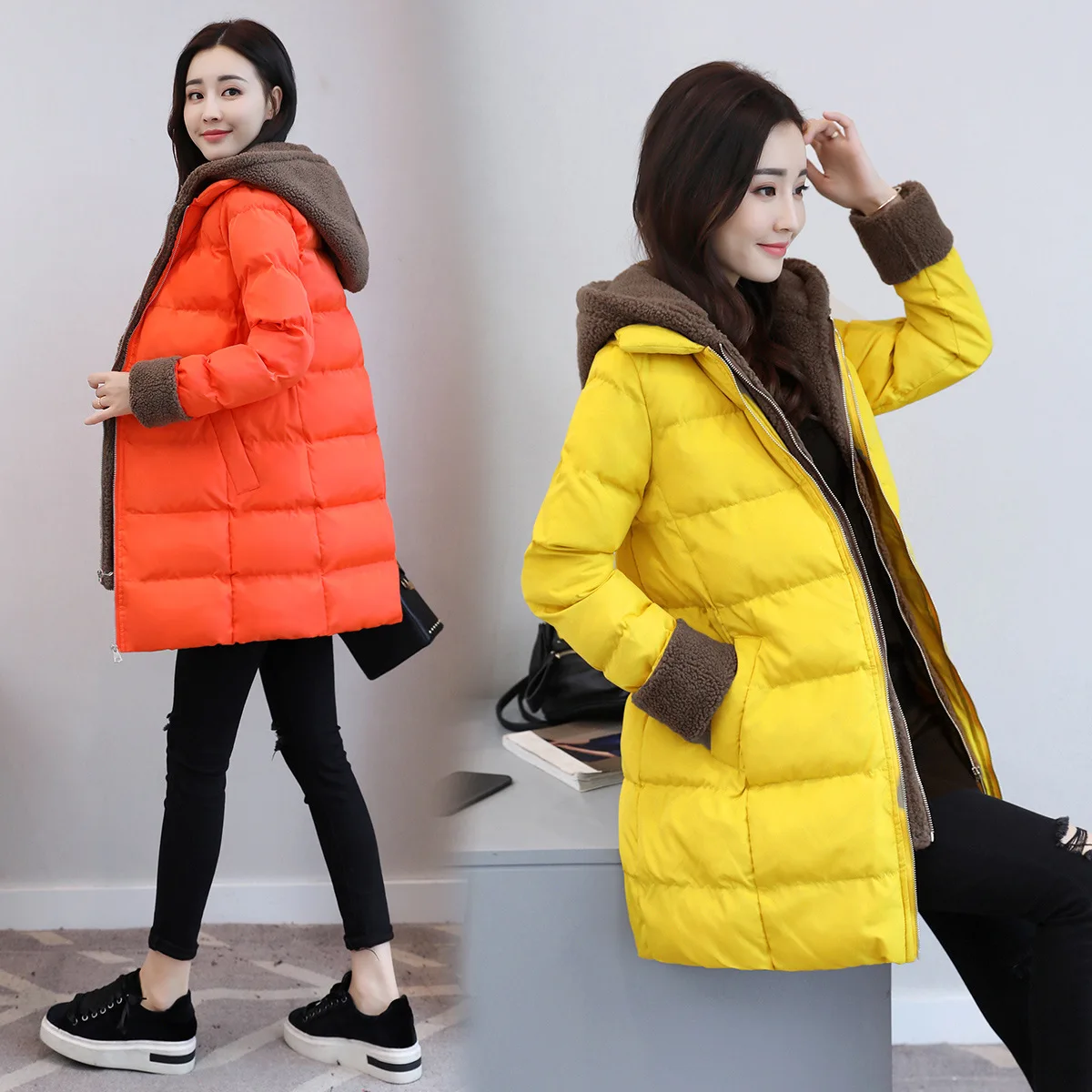

Down Jacket Cotton-padded Clothes Female Winter 2019 New Style Junior High School Students Korean-style Mid-length Cotton-padded