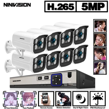 

H.265 8CH 5MP Wireless NVR POE Security 8pcs Bullet IP Camera System IR-CUT P2P CCTV Video Surveillance Recorder Kit Face Record